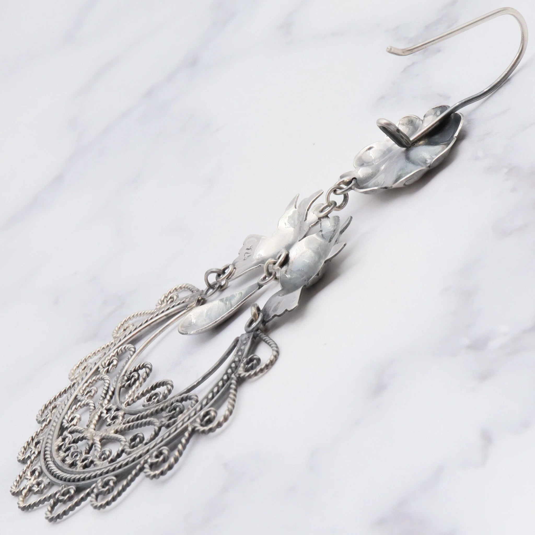 Large Navajo sterling silver chandelier earrings handmade love birds